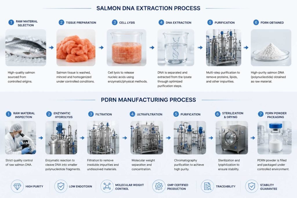 Salmon DNA extraction process for PDRN powder manufacturing