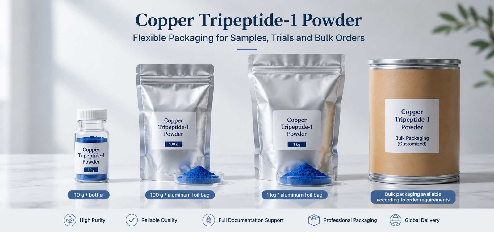 Copper Tripeptide-1 powder packaging for commercial supply